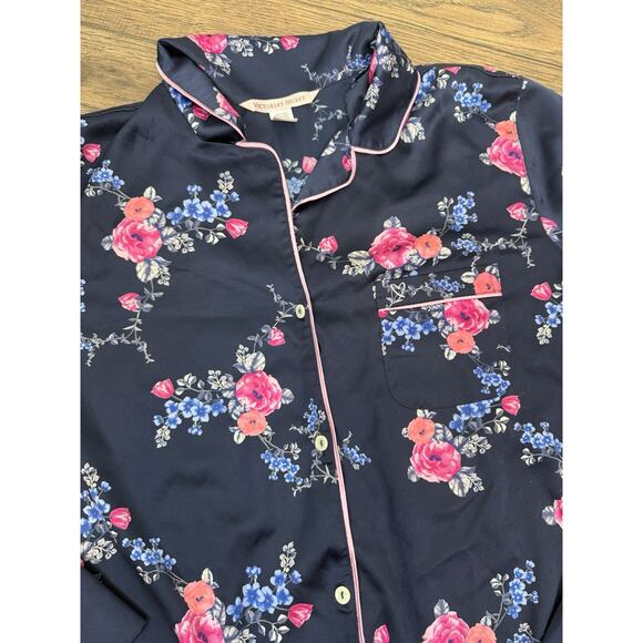 Victorias Secret AFTERHOURS SILKY SATIN Pajama Set Pajamas BLUE FLORAL Sz M - Picture 3 of 8